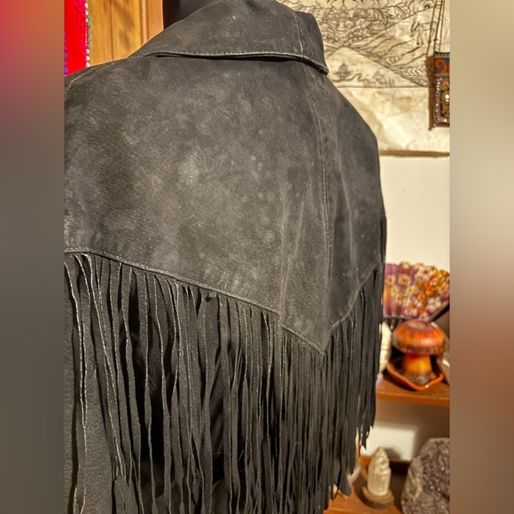 Vintage Adler Real Genuine Leather Fringe Black Jacket cowgirl western size XL - Picture 5 of 12